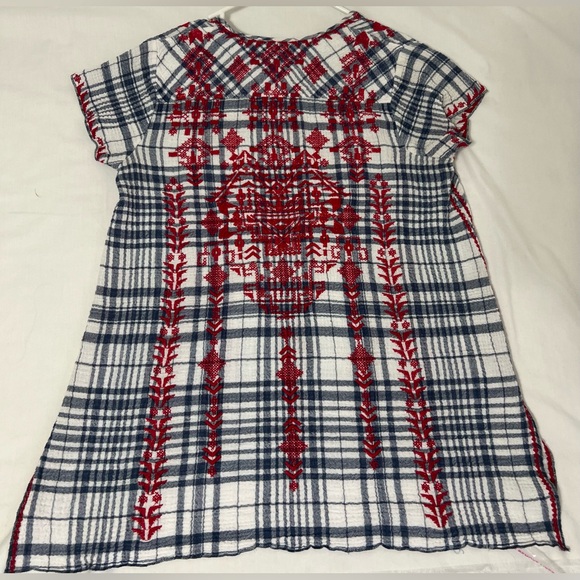 Johnny Was Workshop Plaid Red Embroidered boho Gauze Top Size S - Picture 2 of 8